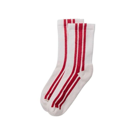 American Trench Red Vertical Nostalgic Stripe Crew Socks Unisex - Picture 4 of 6